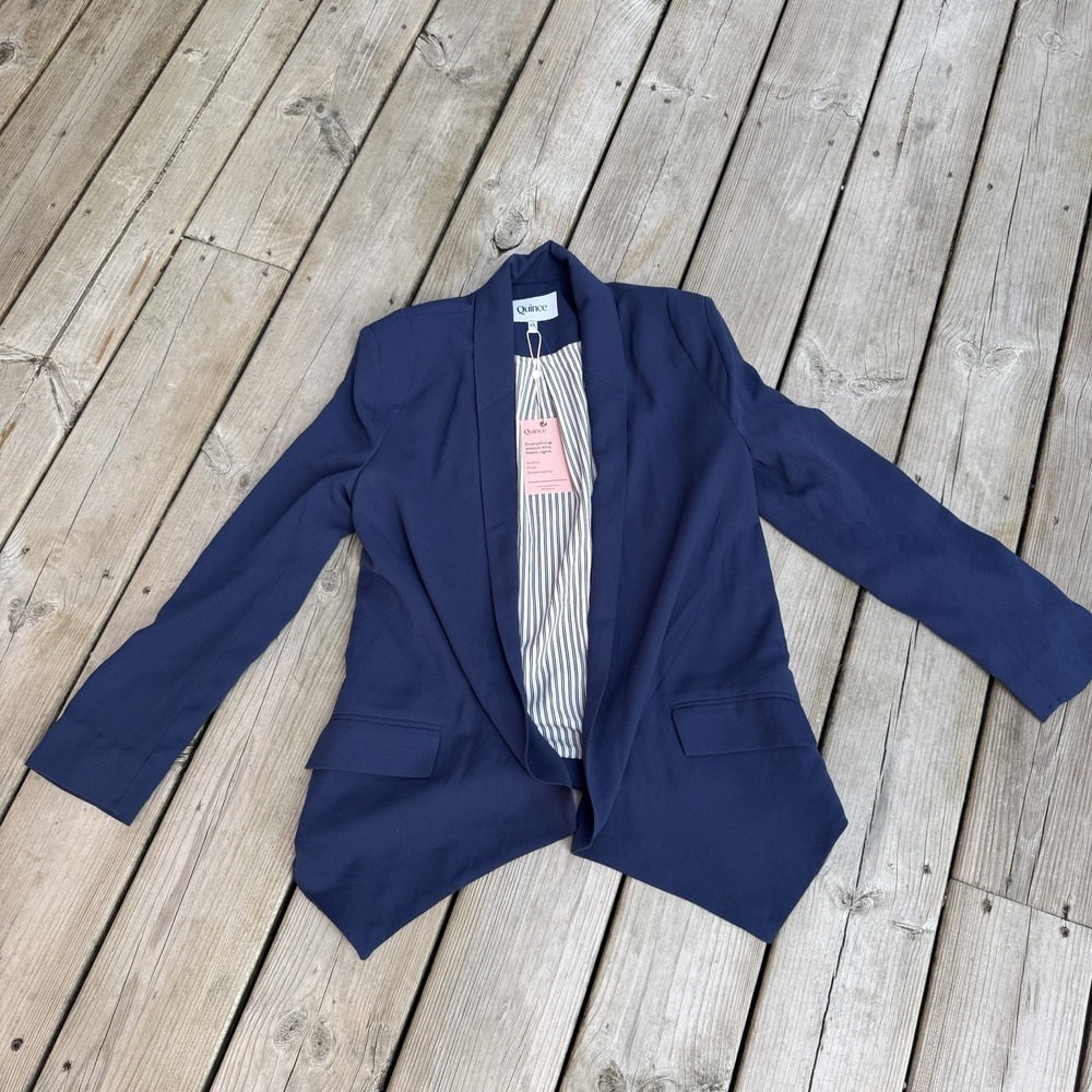 Quince Womens XS Navy Blue Blazer NWT Open Front Workwear Business Jacket